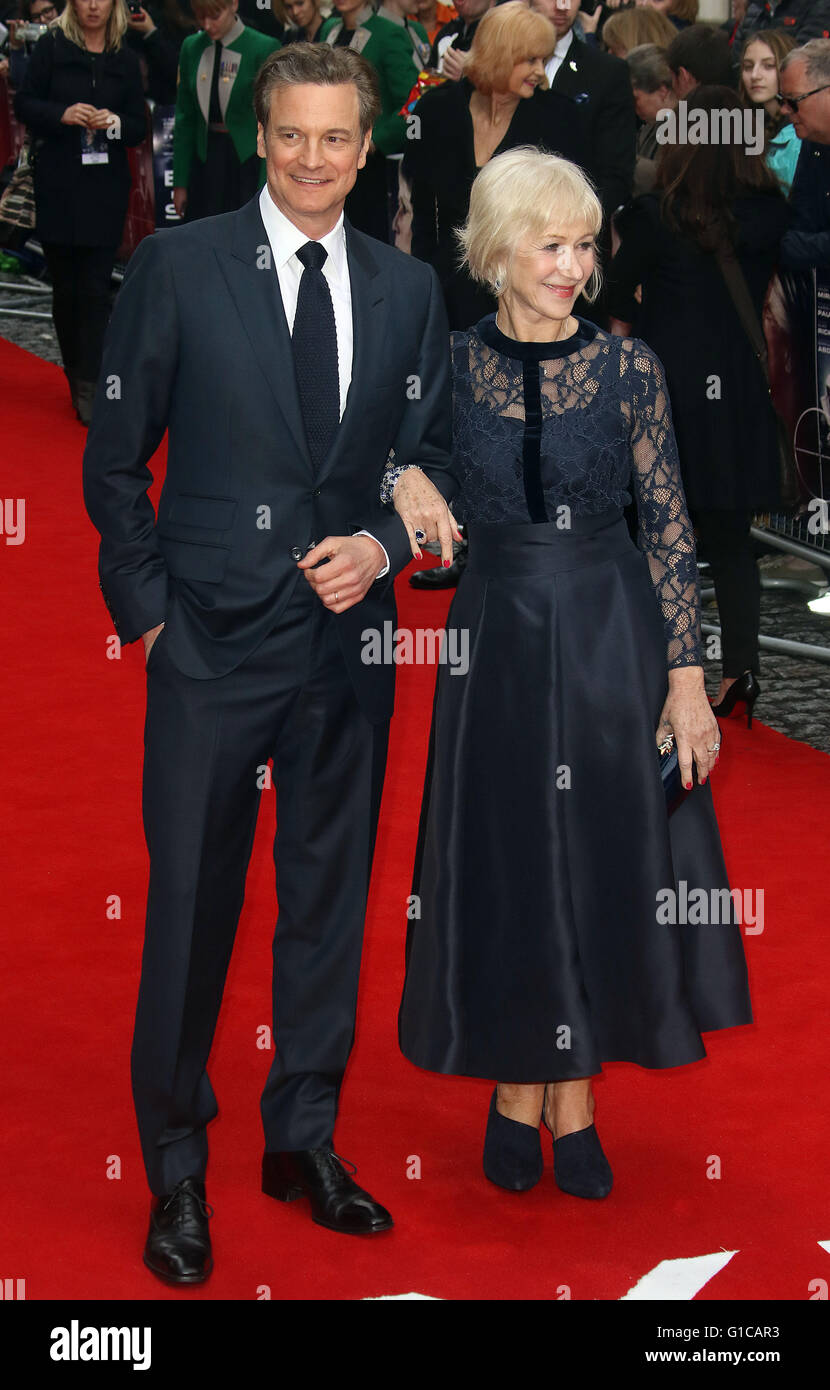 Aprile 11, 2016 - Colin Firth e Dame Helen Mirren frequentando l'occhio nel cielo UK Premiere a Curzon, Mayfair di Londra, Regno Unito. Foto Stock