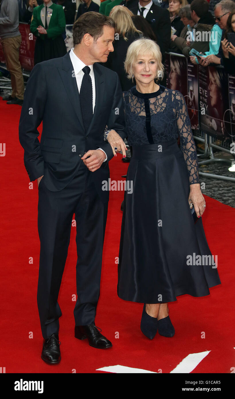 Aprile 11, 2016 - Colin Firth e Dame Helen Mirren frequentando l'occhio nel cielo UK Premiere a Curzon, Mayfair di Londra, Regno Unito. Foto Stock