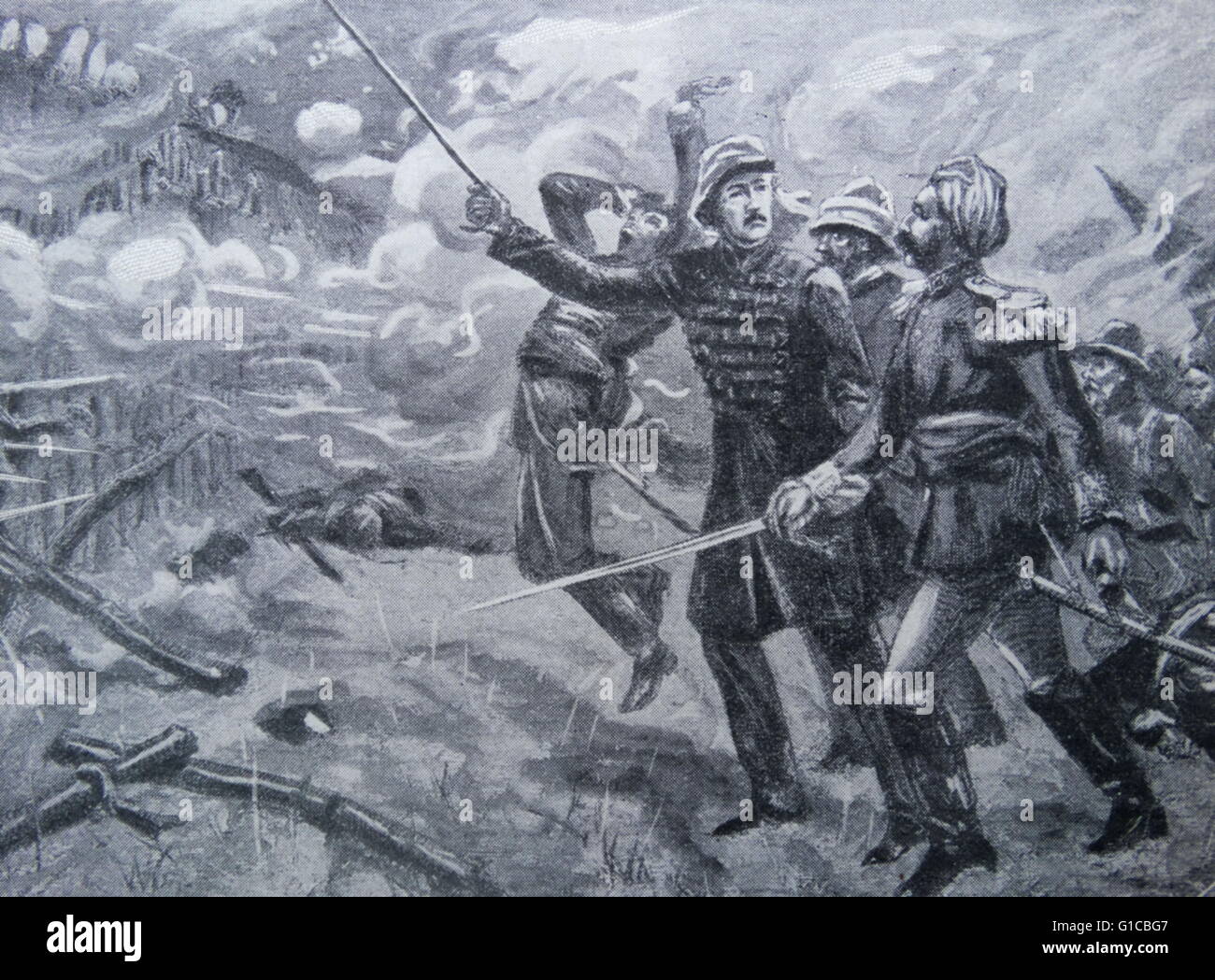 Incisione raffigurante General Maggiore Charles George Gordon (1833-1885) un ufficiale dell'esercito britannico e amministratore. Egli vide azione nella guerra di Crimea come ufficiale dell'esercito britannico, e per il mai esercito vittorioso. Datata 1870 Foto Stock