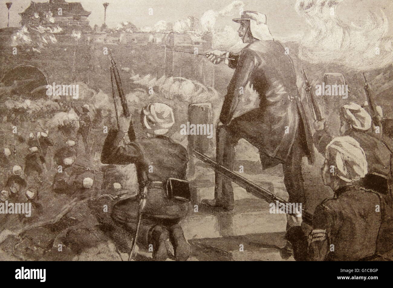 Incisione raffigurante General Maggiore Charles George Gordon (1833-1885) un ufficiale dell'esercito britannico e amministratore. Egli vide azione nella guerra di Crimea come ufficiale dell'esercito britannico, e per il mai esercito vittorioso. Datata 1863 Foto Stock