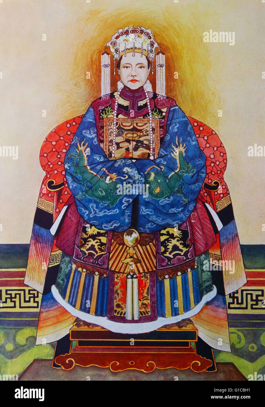 La pittura di Empress Dowager Cixi (1835-1908) un cinese Empress Dowager e regent che ha controllato efficacemente il governo cinese alla fine della dinastia Qing per 47 anni dal 1861 fino alla sua morte nel 1908. Foto Stock