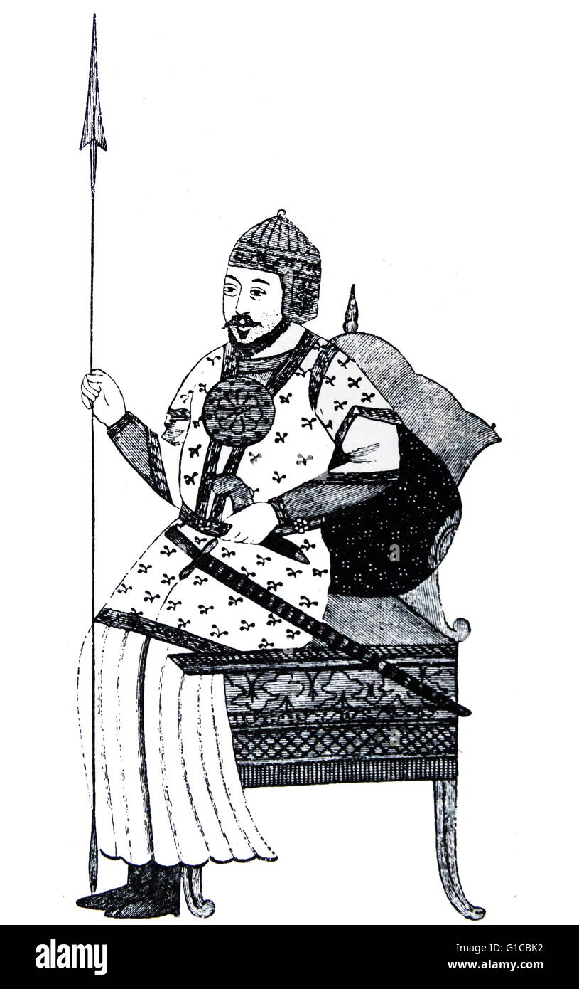 Incisione raffigurante il Grande Timur, o Tamerlane, l'impero mongolo-builder. Datato al X secolo Foto Stock