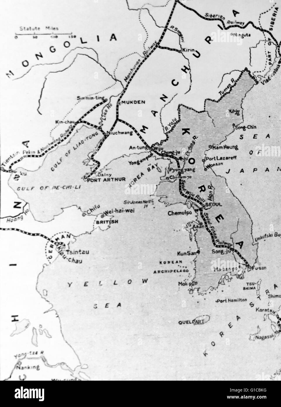 Mappa di Corea e i suoi dintorni durante il XIX secolo Foto Stock