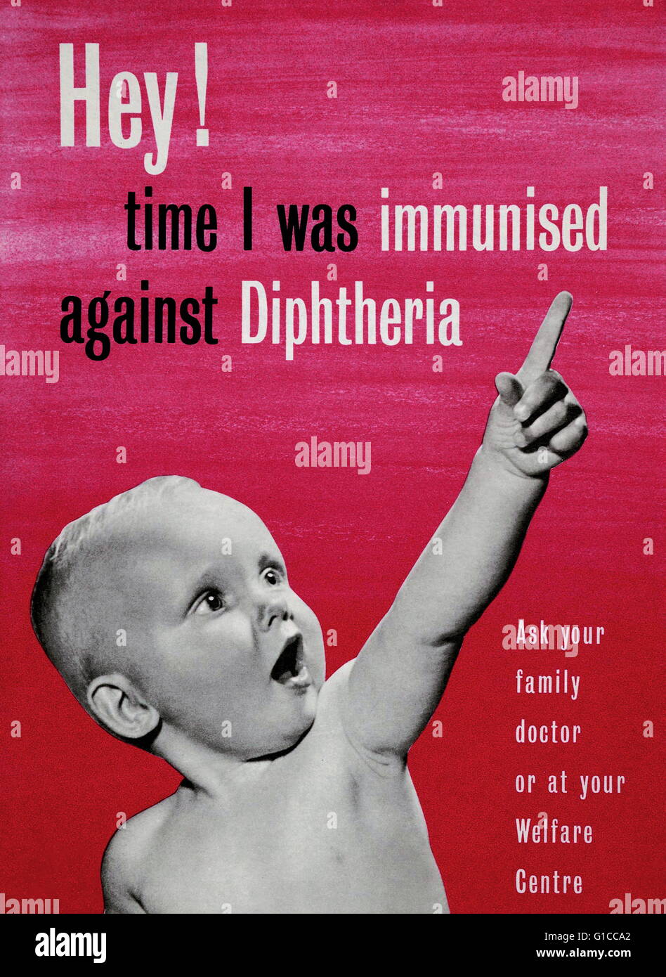 Post-guerra poster pubblicitari immunizzazioni per la difterite. Datata 1950 Foto Stock
