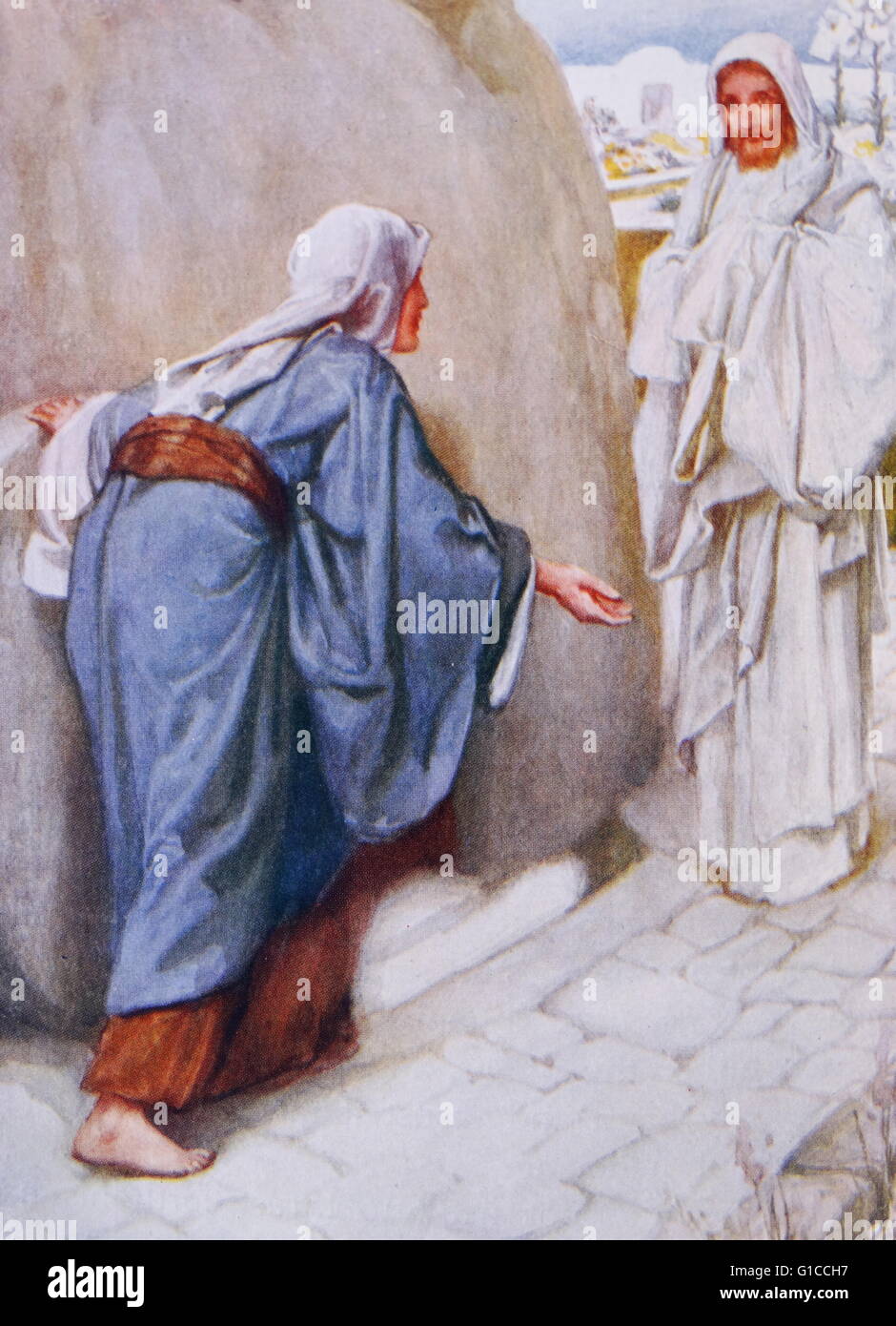 Gesù appare come una risurrezione di Maria Maddalena. Illustrazione da Arthur A. Dixon 1872-1959. Dal dono prezioso: le storie della Bibbia per bambini da T W Wilson (1910) Foto Stock