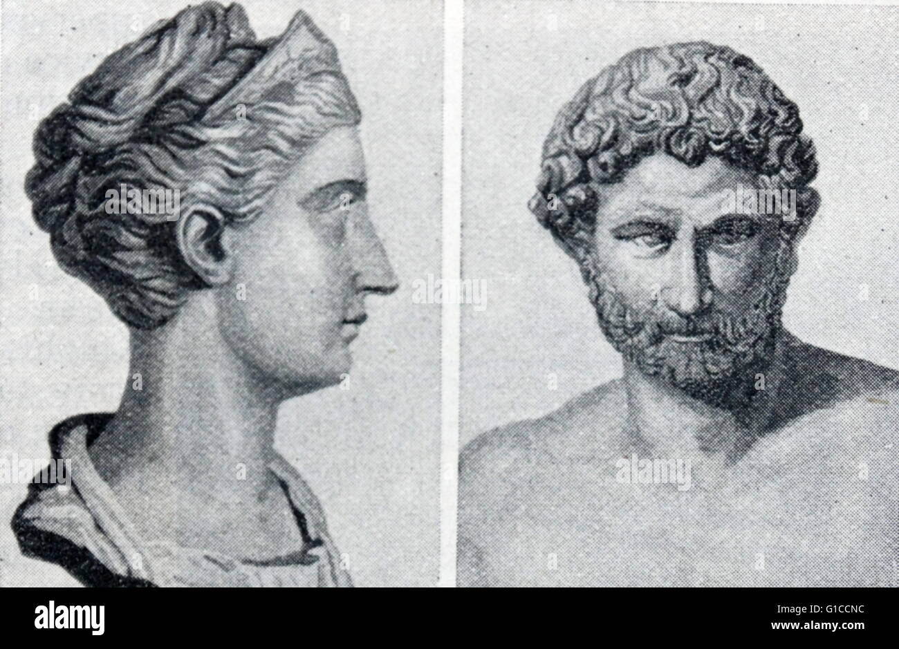Busti dell imperatore Adriano e sua moglie Sabina Foto Stock