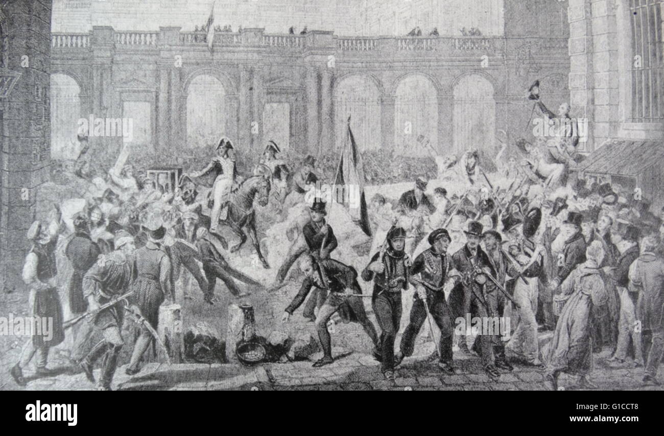 Incisione raffigurante il re Louis Philippe I di Francia (1773-1850) lasciando il Palais Royal per l' Hotel de Ville dopo la sua elezione. Datata del XIX secolo Foto Stock