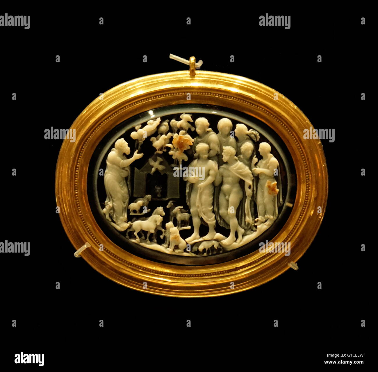 Cameo di Noè realizzata in Onice e oro. Probabilmente ha reso alla corte del Sacro Romano Imperatore Federico II. Datata xiii secolo Foto Stock