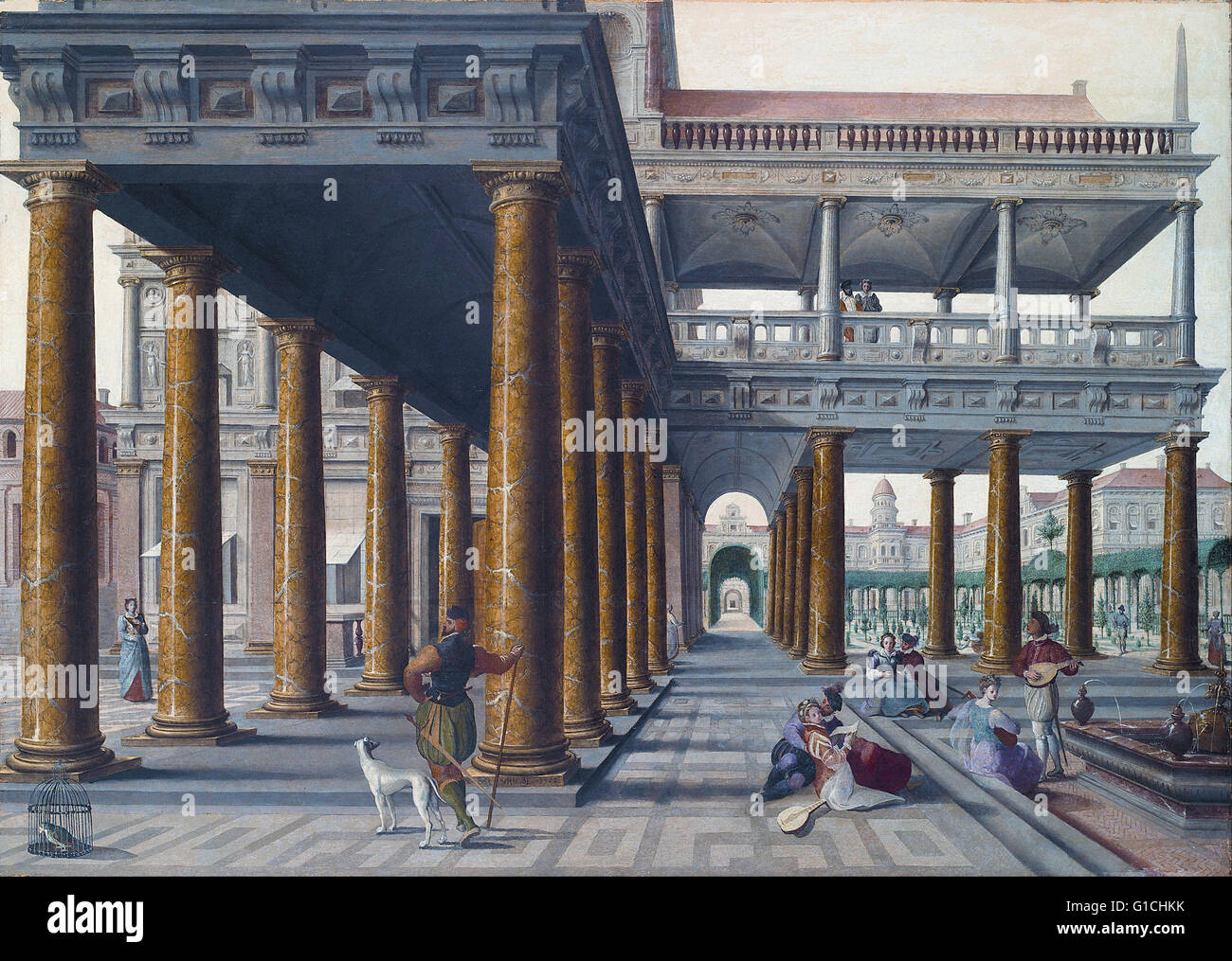 Hans Vredeman de Vries - Capriccio architettonico con figure - Museo de Bellas Artes de Bilbao Foto Stock