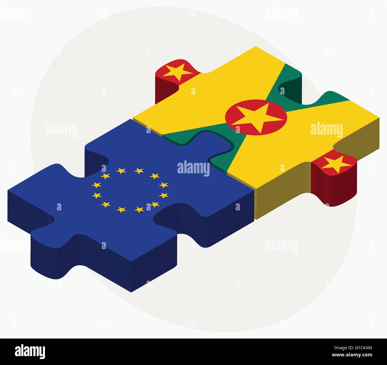 Immagine vettoriale - Unione europea e Grenada bandiere nel puzzle isolati su sfondo bianco Illustrazione Vettoriale