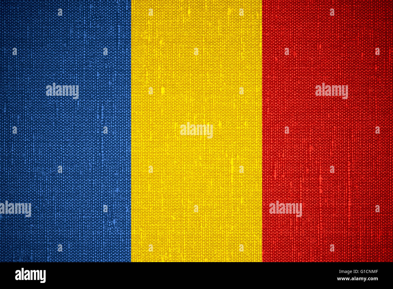 Bandiera della Romania o rumeno banner su sfondo cnavas Foto Stock