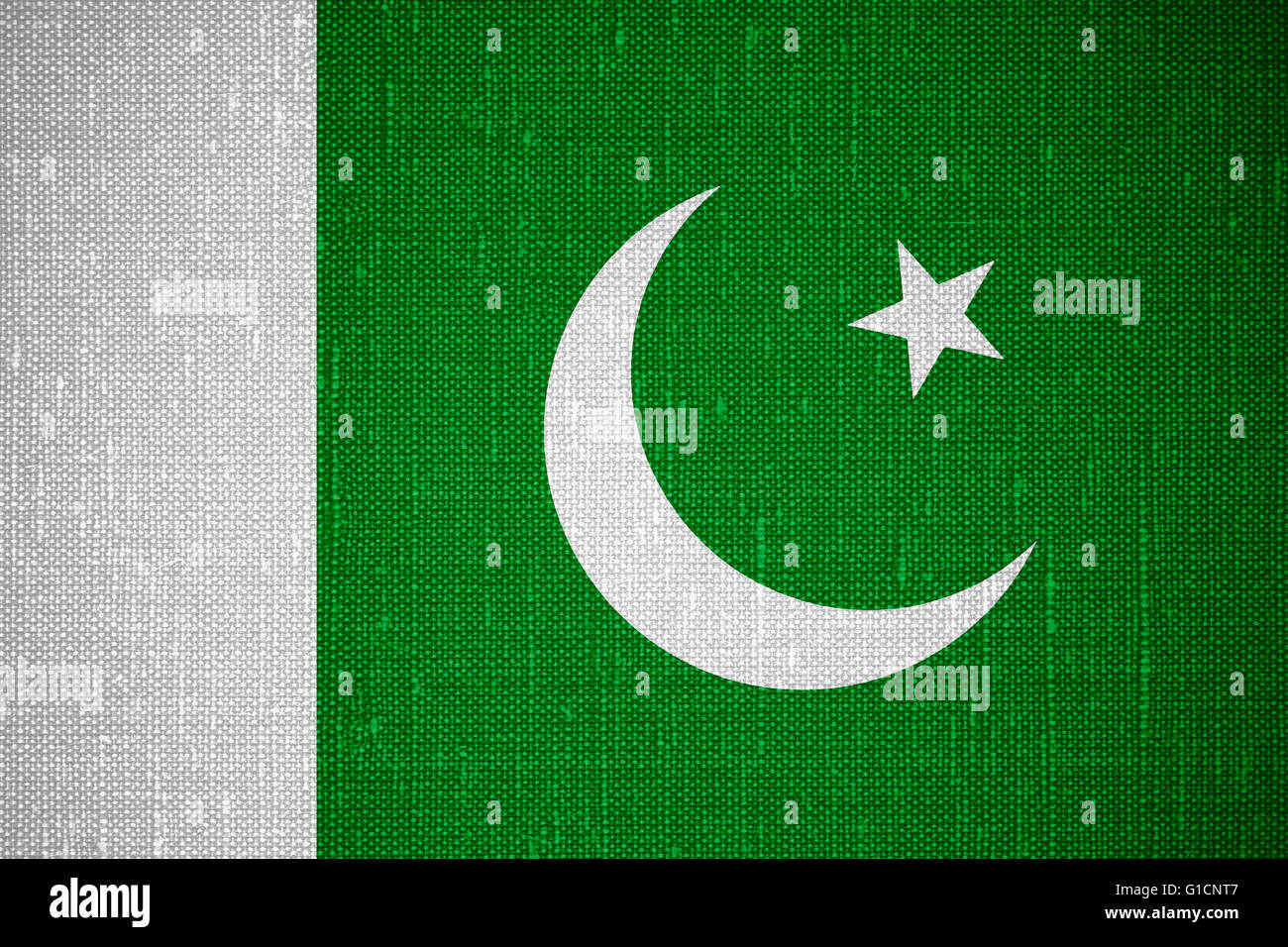 Bandiera del Pakistan o banner pakistano su tela lo sfondo Foto Stock