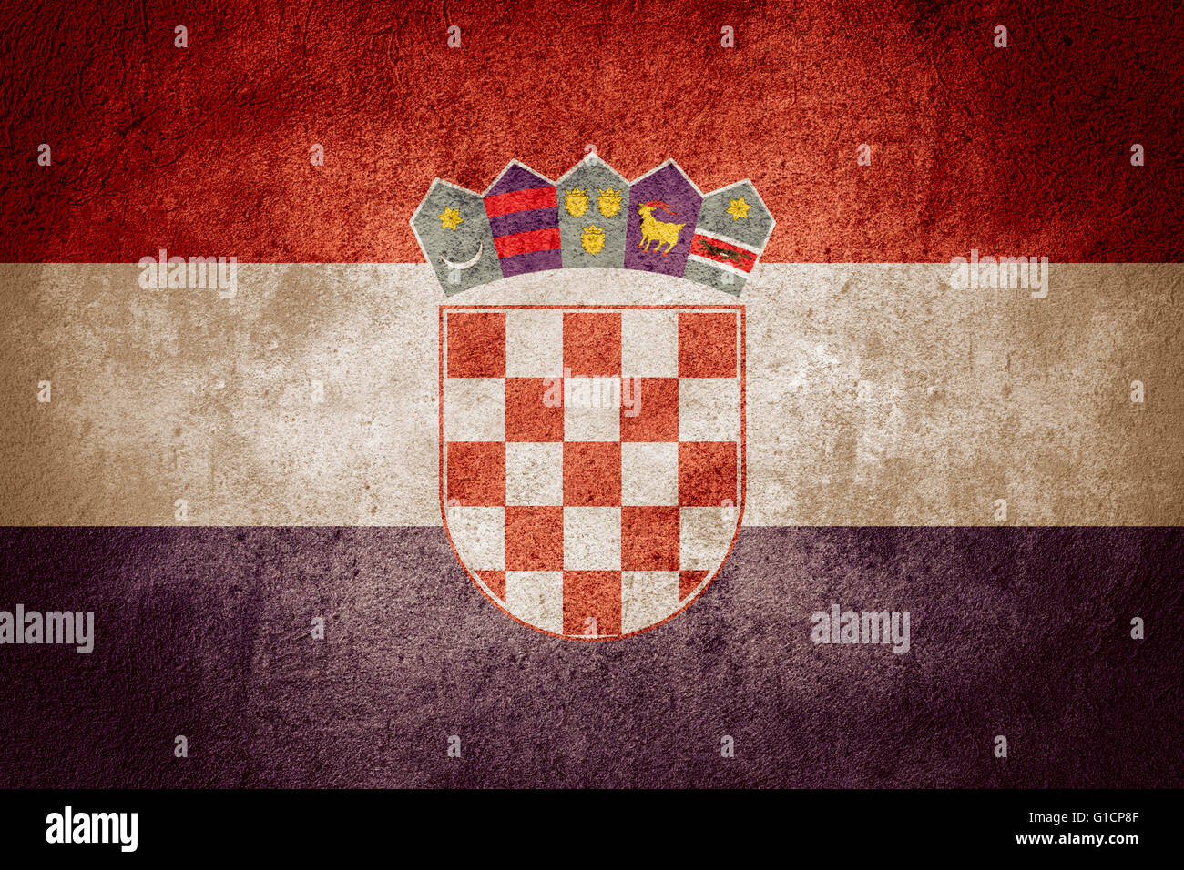 Bandiera della Croazia o il croato banner su sfondo di pietra Foto Stock