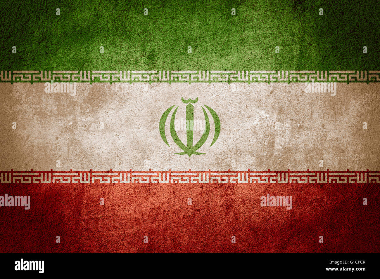 Bandiera dell'Iran o iraniana banner sul modello ruvida sfondo Foto Stock