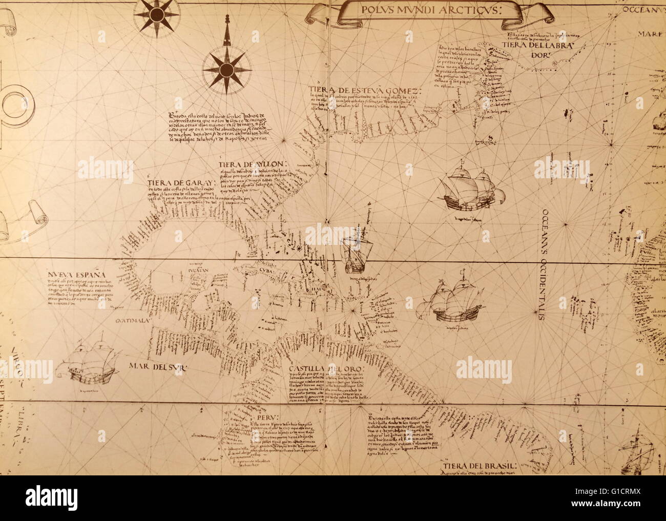 Il XVI secolo spagnolo mappa che mostra le Americhe Foto Stock