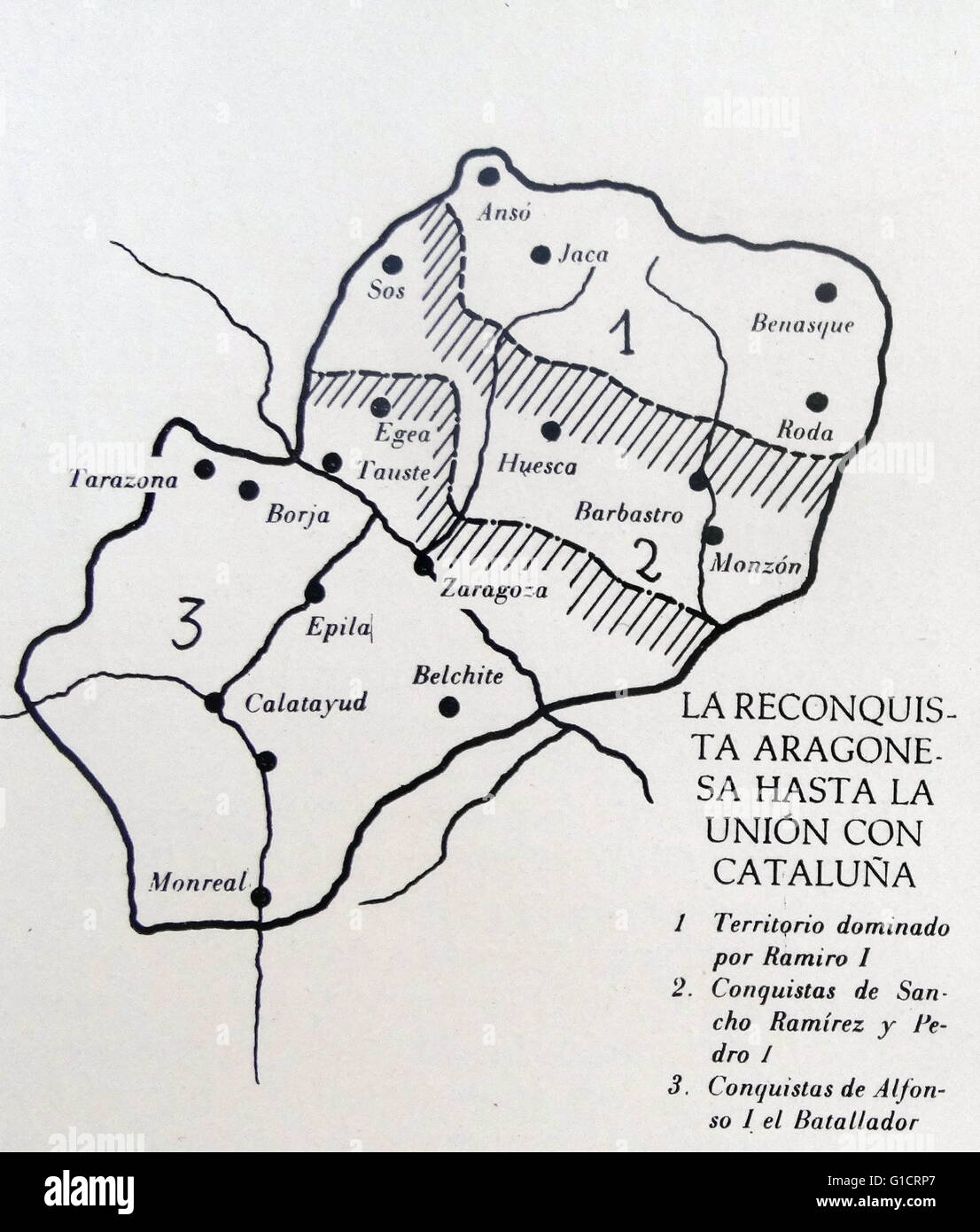 Mappa raffigurante "Reconquista" del Regno di Aragona. Foto Stock