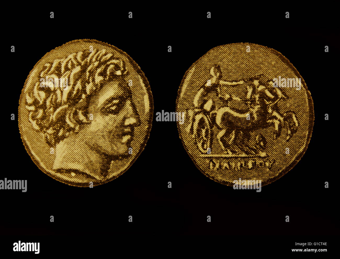 Moneta in oro di Filippo II Di Macedon (382-336 a.C.) re del greco antico regno di Macedon. Foto Stock