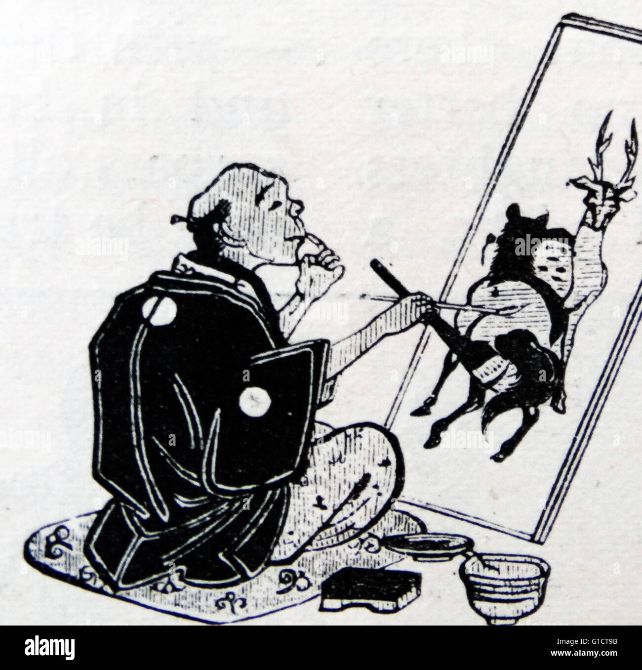 Artista giapponese raffigurato in un cartoon occidentali del 1910 Foto Stock