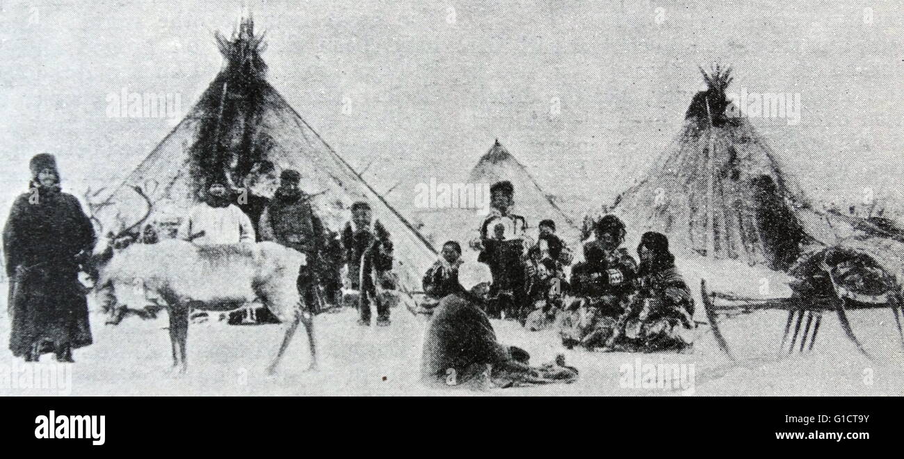 Siberian contadini in inverno in Siberia. Russia zarista 1910 Foto Stock