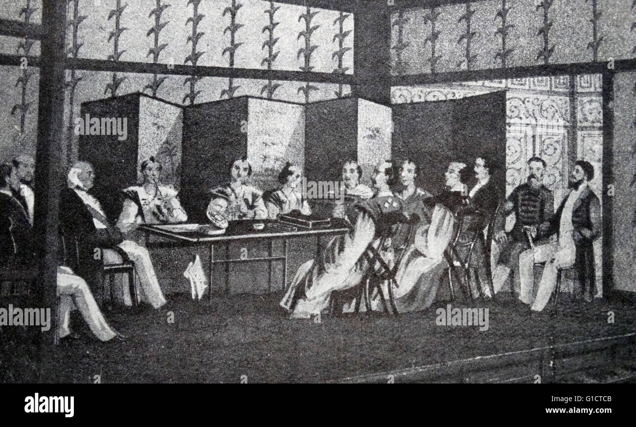 Illustrazione raffigurante il Giappone del primo trattato di commercio con la Gran Bretagna Foto Stock