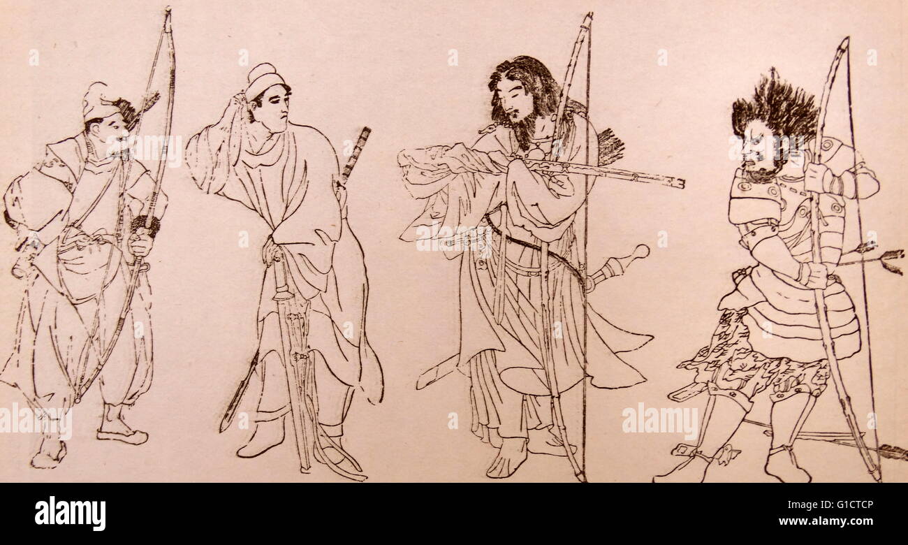 Illustrazione di antichi guerrieri del Giappone Foto Stock