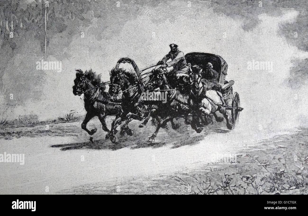 Un siberiano trantass carrello che si muove a velocità; la Russia 1870 Foto Stock