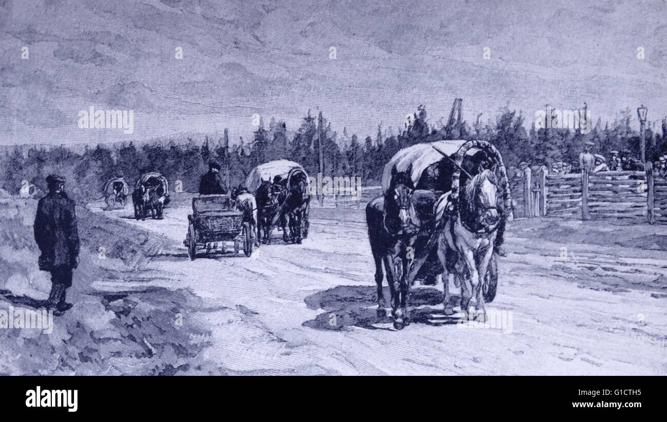 Il russo colono coloni sposta verso est in Siberia; 1860 Foto Stock