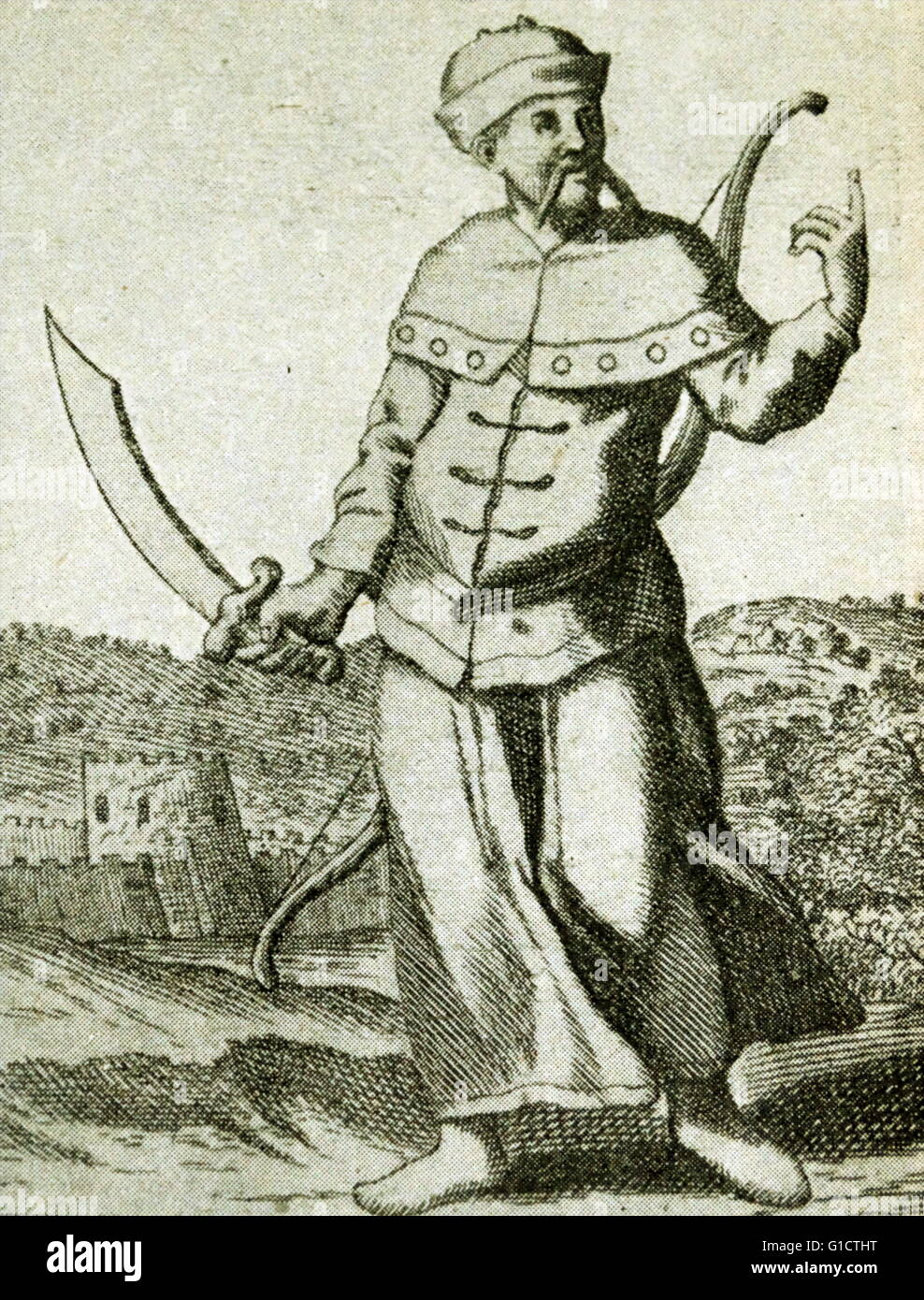 Antico soldato cinese 1664 da Kircher Cina " Monumenti " Foto Stock