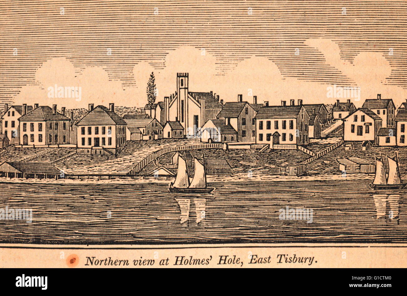 Una vista del nord di Holmes' Foro, East Tisbury, di Martha's Vineyard. Datata 1841 Foto Stock
