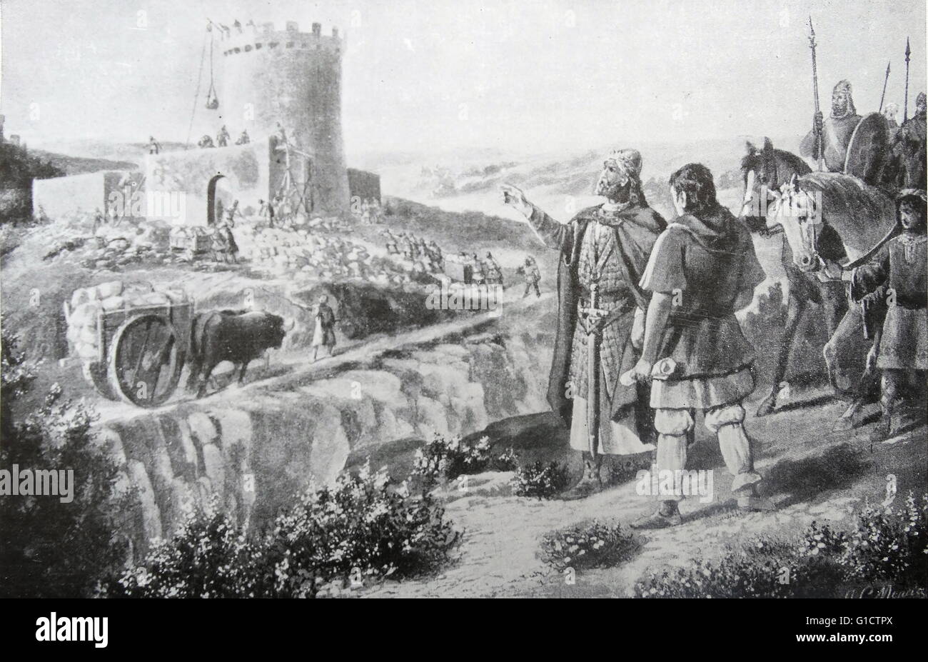 Leader Visigoth Pelagio (681-737)a dopo la battaglia di Covadonga 722 AD. Questo ha segnato una prima vittoria da un cristiano la forza militare in Iberia dopo la conquista musulmana di Hispania visigota in 711-718. considerata dagli storici come inizio della Reconquista Foto Stock