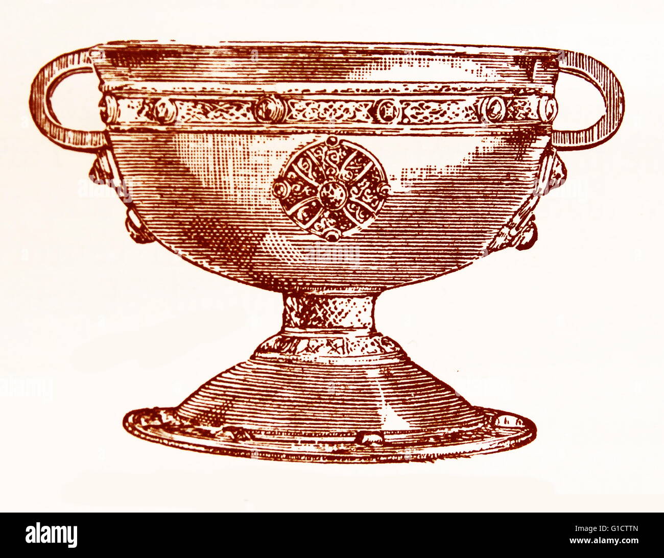 Il Calice di Ardagh; Celtic metalwork calice dall'VIII - IX secolo. Scoperto nel 1868; è ora in mostra nel Museo Nazionale di Irlanda a Dublino Foto Stock