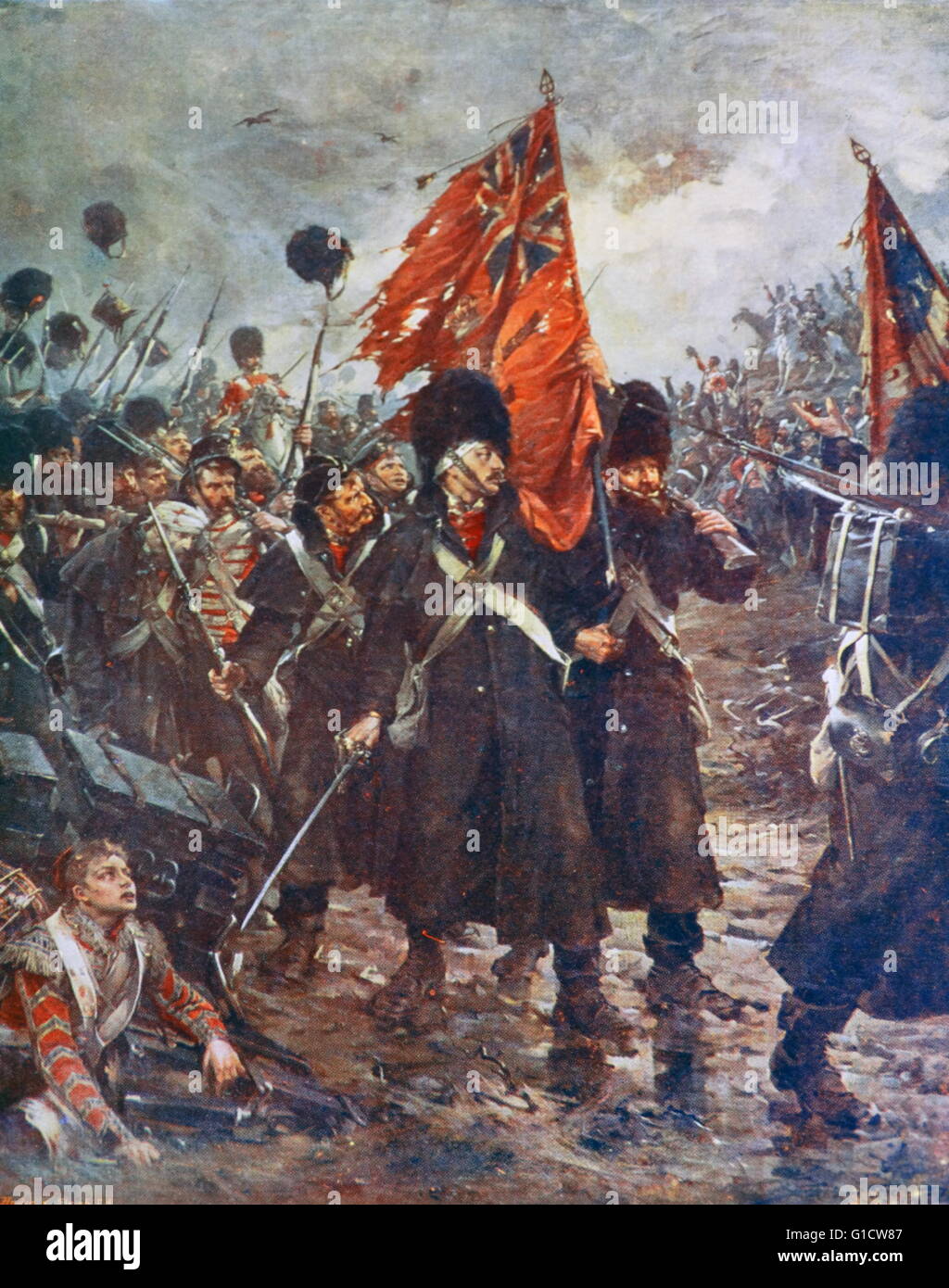 La scena della battaglia di Inkerman, combattuto durante la Guerra di Crimea, tra gli eserciti alleati della Gran Bretagna, Francia e Impero ottomano contro l'Imperial esercito russo. Datata del XIX secolo Foto Stock