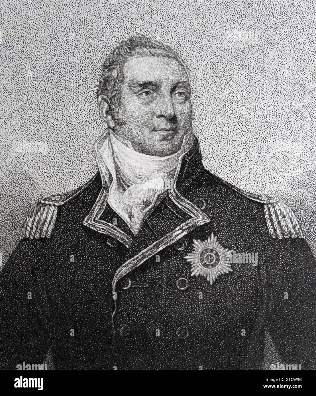 Incisi ritratto di Edward Pellew, primo Visconte Exmouth (1757-1833) un British naval officer, che hanno combattuto durante la Guerra di Indipendenza Americana, il francese guerre rivoluzionarie e delle guerre napoleoniche. Datata del XIX secolo Foto Stock