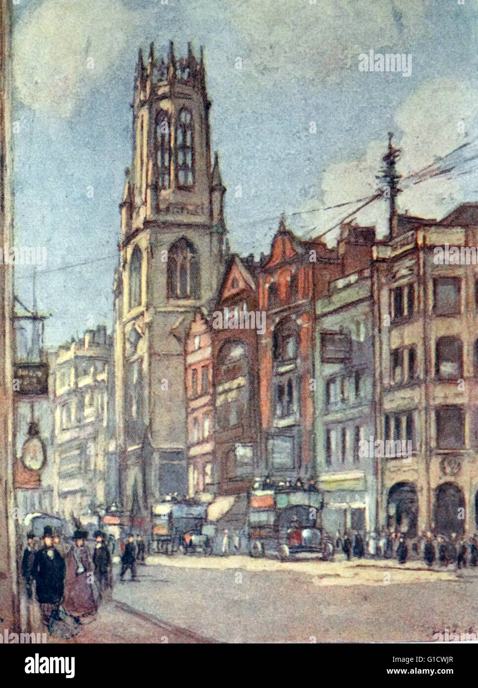 Schizzo di colore della Gilda chiesa di St Dunstan-in-the-West, dedicato a un ex vescovo di Londra e arcivescovo di Canterbury. In data xx secolo Foto Stock