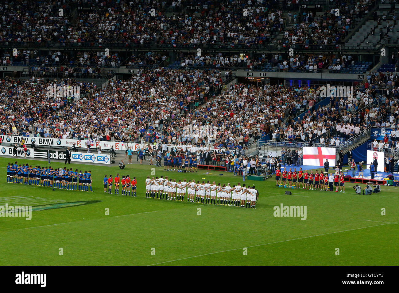 Partita di rugby allo Stade de France. Inni nazionali. Saint-Denis. La Francia. Foto Stock