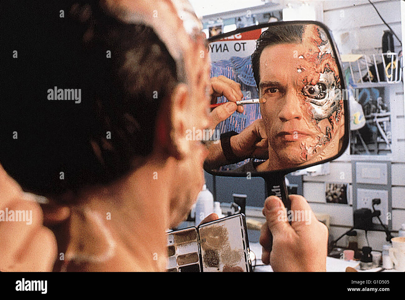 Terminator - Tag der Abrechnung / Arnold Schwarzenegger am Set, Foto Stock