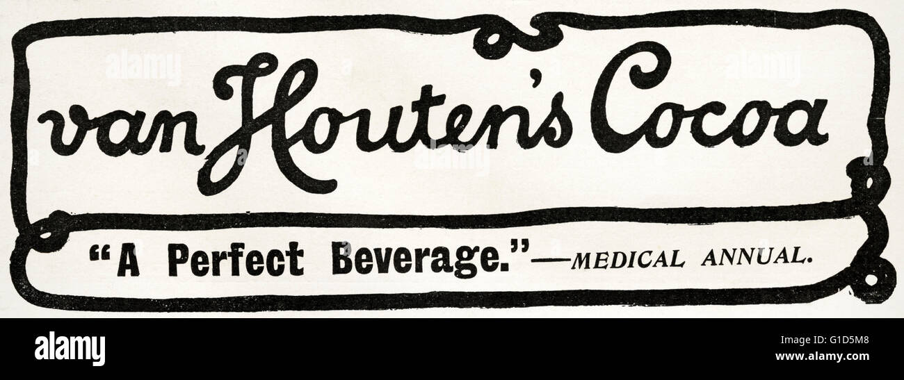 Originale vecchia vintage magazine advert dalla tarda epoca vittoriana datata 1900. Pubblicità Pubblicità van Houten la bevanda di cacao Foto Stock