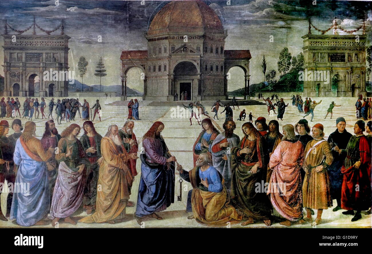 Raphael " di Cristo a carica Peter' 1515-16. Raffaello Sanzio da Urbino, 1483-1520, noto come Raffaello, è stato un pittore italiano e architetto del Rinascimento Foto Stock