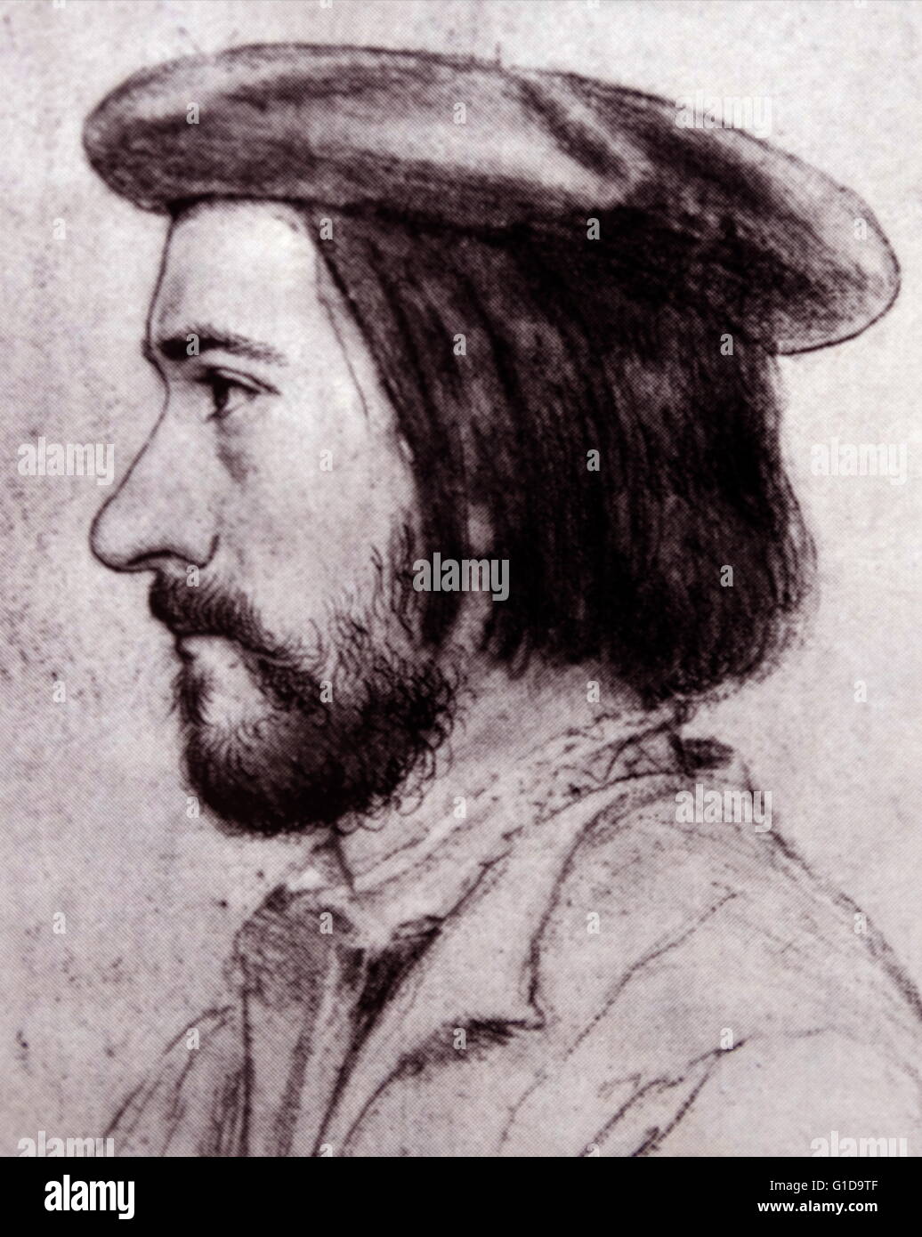 Nicolas Bourbon (1503-1550) da Hans Holbein (1535). Nicholas Borbone (1503 o 1505 - dopo il 1550) era una corte francese precettore e poeta. Egli ha scritto una raccolta di poesie chiamato Nugae (Latino per "quisquilie"), che sono noti come Bagatelles in francese Foto Stock