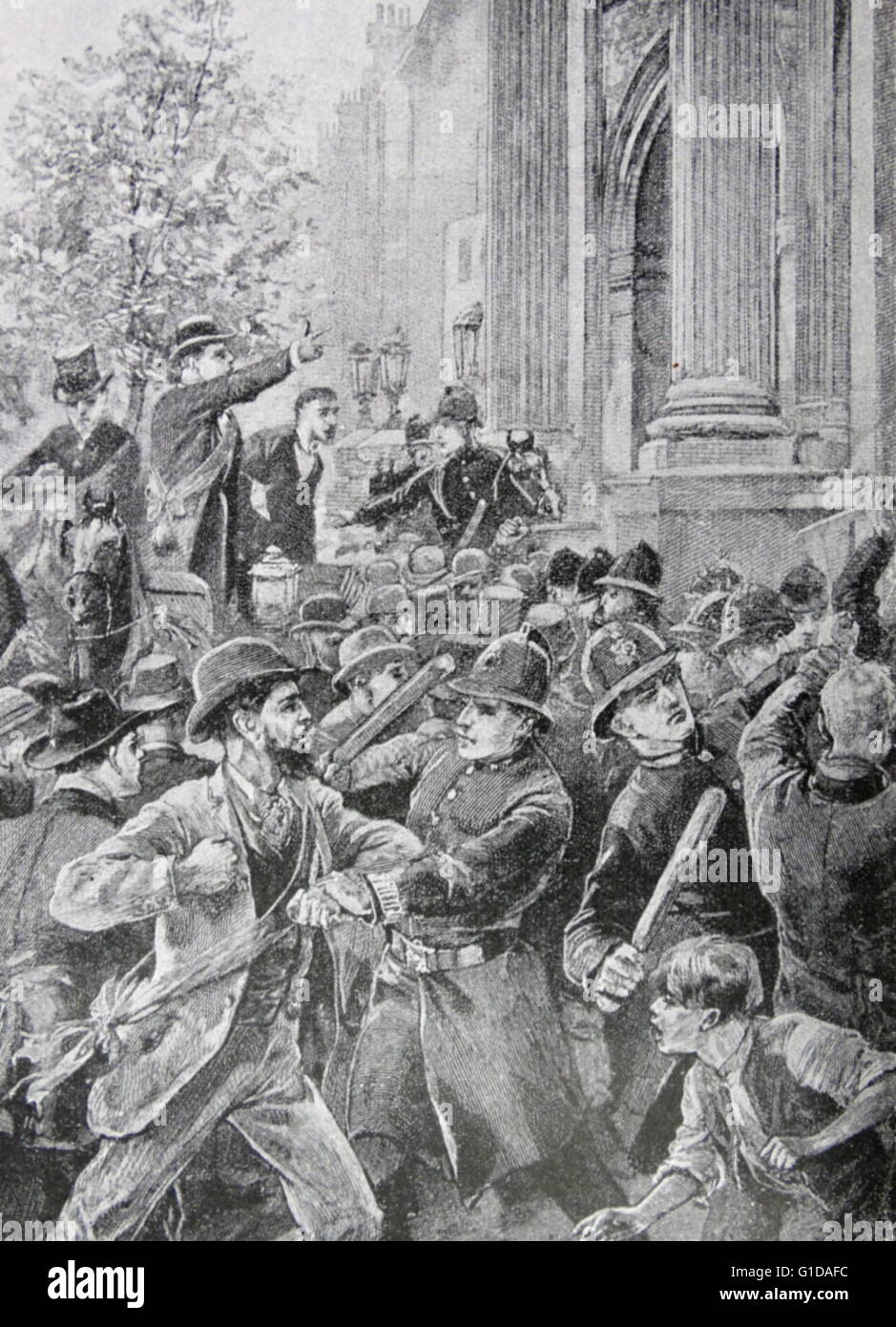 Hyde Park Riot 1866 era uno di una serie di scontri a Londra che sostiene l'introduzione della riforma di legge che è stato convertito in legge nel 1867. La legge ha dato il voto per il maschio urbano classe operaia. Foto Stock