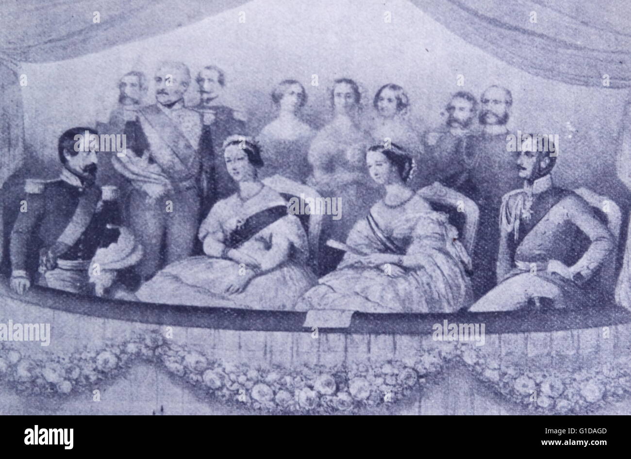 La regina Victoria e l'imperatore Napoleone III di Francia presso il teatro dell'opera di Londra 1852 Foto Stock
