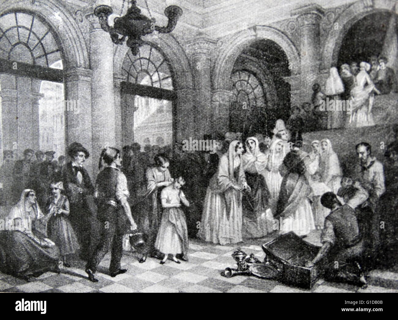 Scena dall'assedio di Venezia dagli Austriaci, 1848 - 1849. L'entusiasmo per la rivolta è stata condivisa da quelli di ogni età, classe e sesso. Qui le donne e i bambini si riuniscono per raccogliere fondi per la causa. Foto Stock