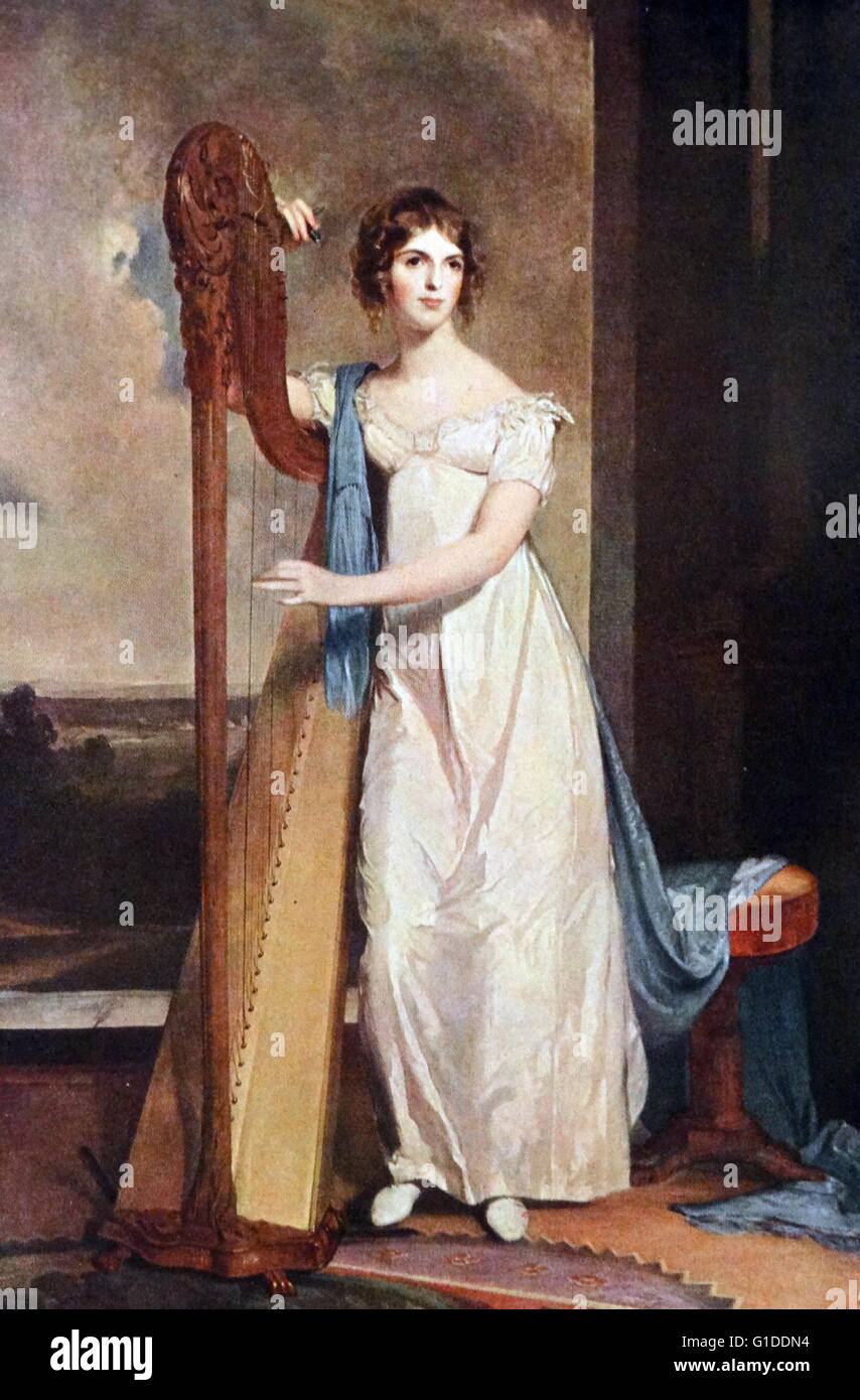 Pittura intitolato 'Lady con un arpa" di Thomas Sully (1783-1872) un American ritratto pittore. Datata del XIX secolo Foto Stock