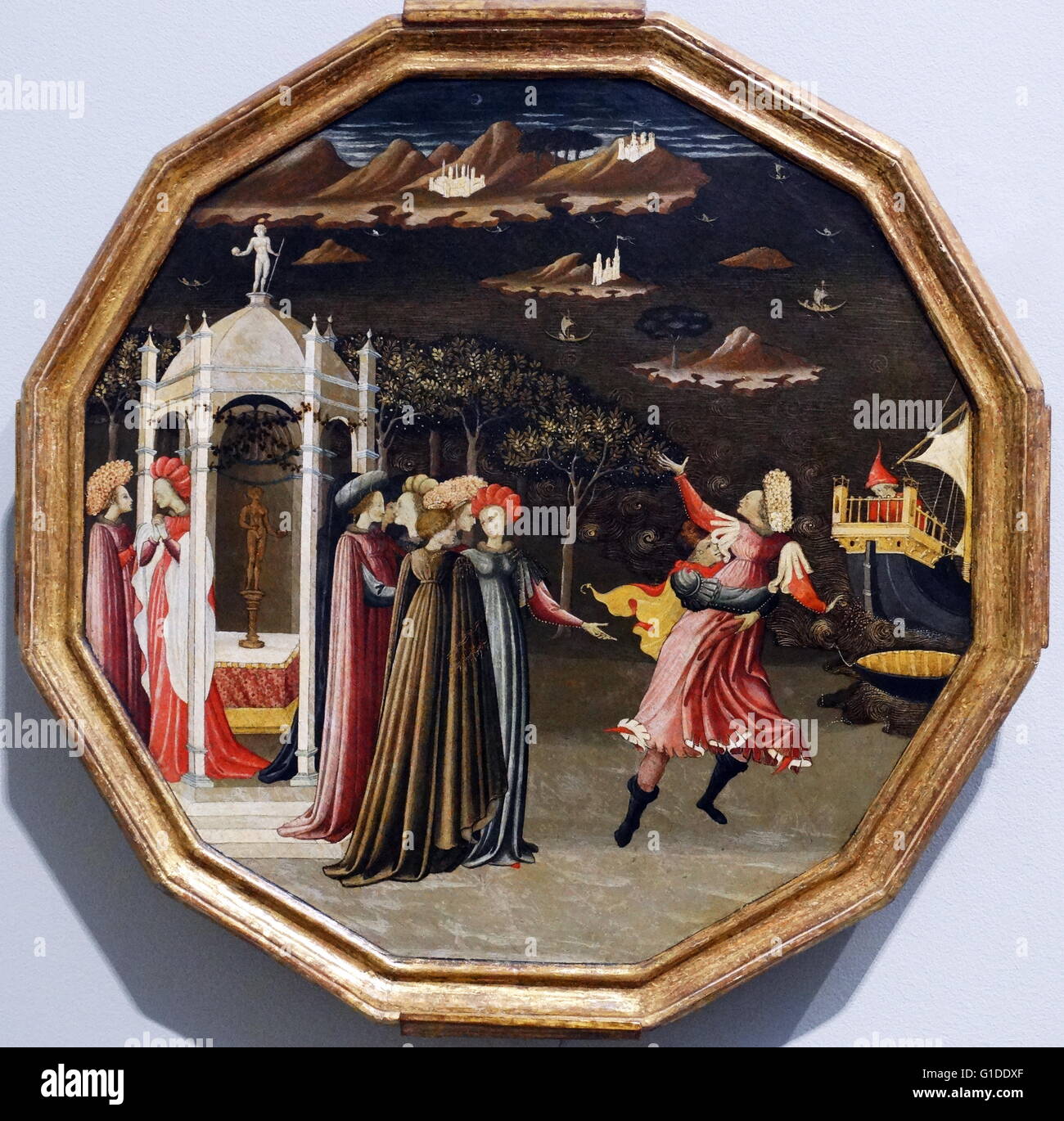 Pittura intitolata 'Il rapimento di Helen' dal maestro del Bargello Tondo (1400-1450) un pittore italiano. Datata xv secolo Foto Stock