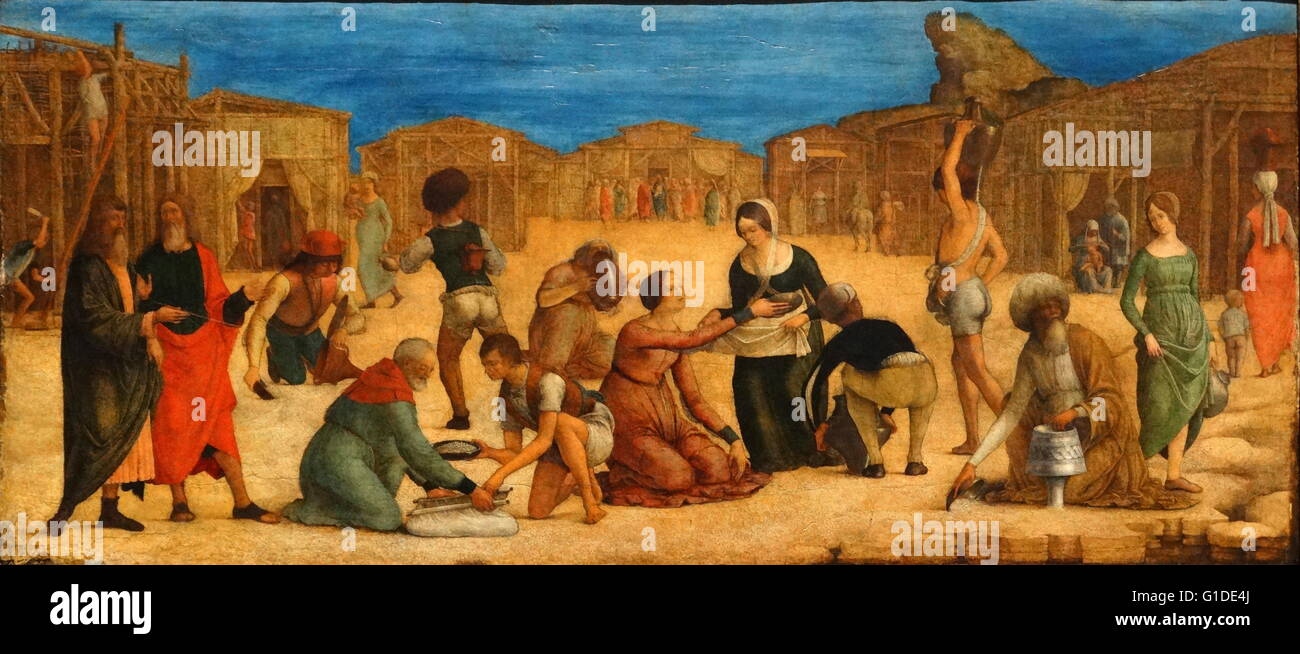 Pittura intitolato "Gli Israeliti la raccolta della Manna" da Ercole de' Roberti (1451-1496) un artista italiano del primo Rinascimento e la Scuola di Ferrara. Datata xv secolo Foto Stock