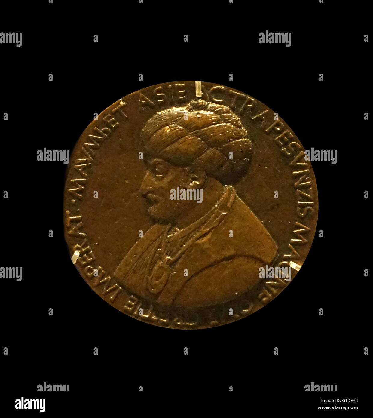 Medaglia di bronzo di Mehmed il Conquistatore (1432-1481) un sultano ottomano da Bertoldo di Giovanni (1420-1491), scultore italiano e medallist. Datata xv secolo Foto Stock