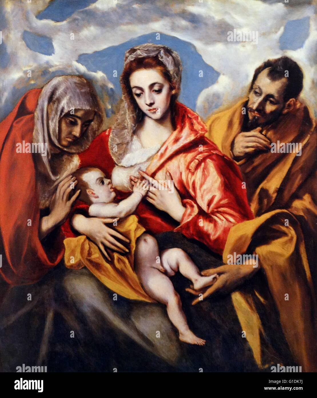 La verniciatura della Sacra Famiglia con San Anna da El Greco (1541-1614) un pittore, scultore e architetto del Rinascimento spagnolo. Datata XVI Secolo Foto Stock