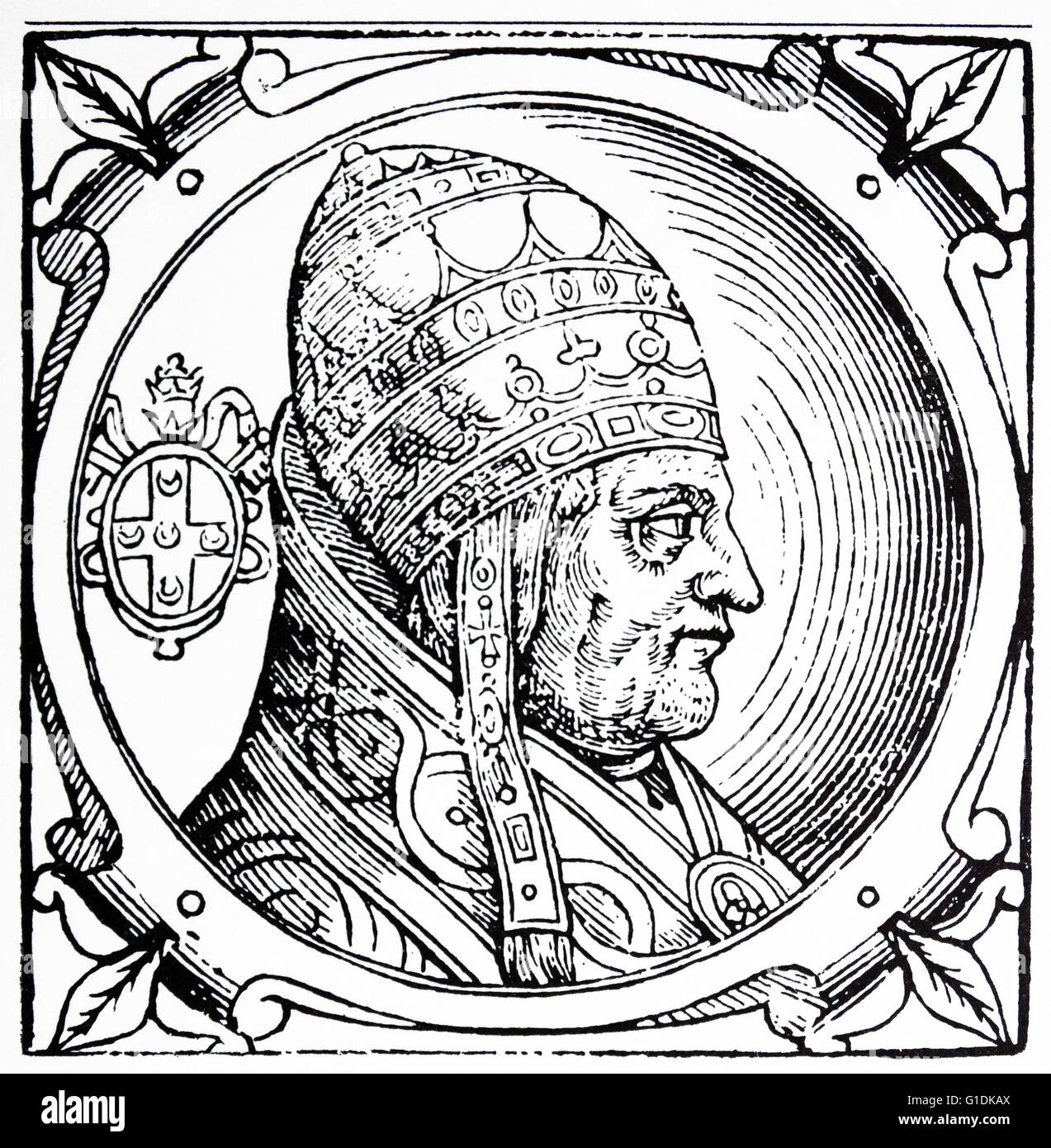 Incisione raffigurante Enea Silvio Piccolomini Bartolomeo, Papa Pio II (1405-1464) Foto Stock