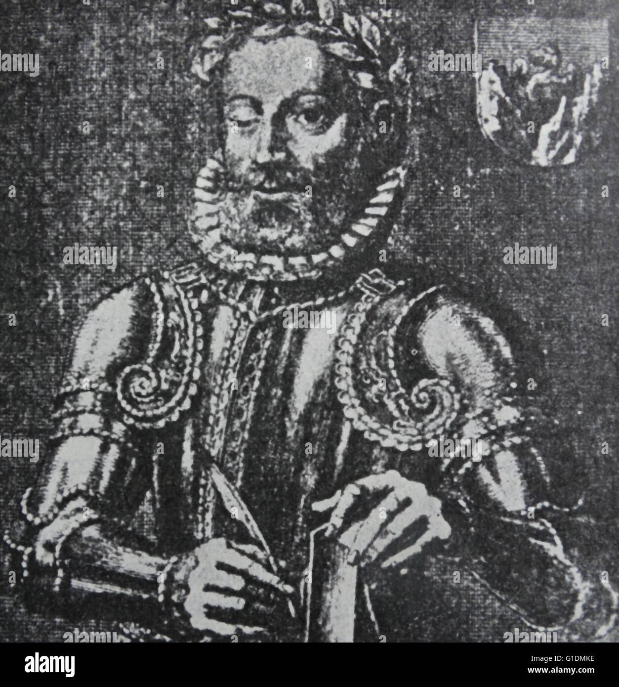 Ritratto inciso di Luís de Camões (1524-1580) poeta portoghese. Datata XVI Secolo Foto Stock