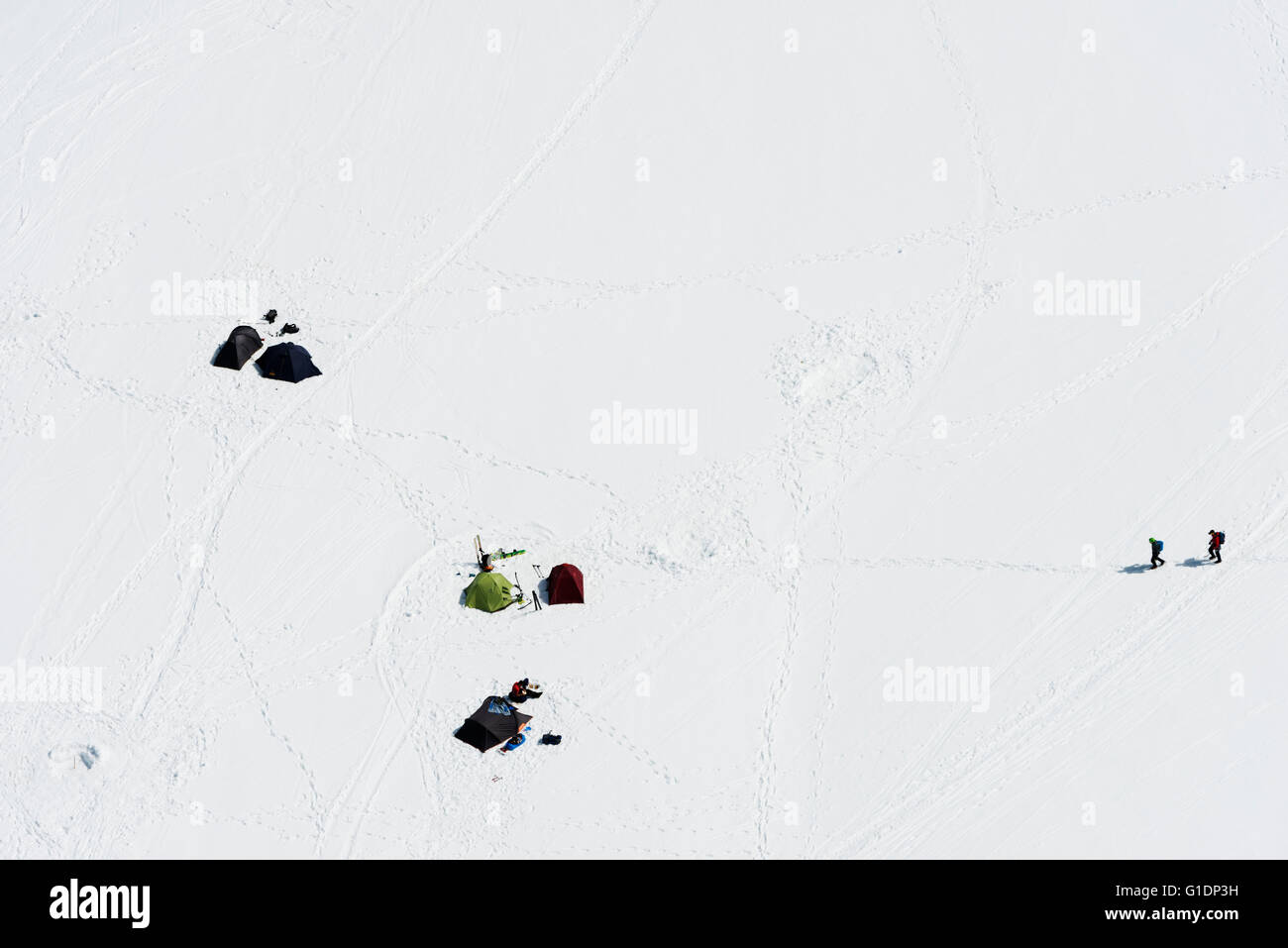 L'Europa, Francia, Haute Savoie, Rodano Alpi, Chamonix, campeggio e scalatori sul Mont Blanc Foto Stock